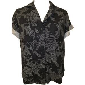 NWT XS Women's Black Tropical Linen Blend Short Sleeve Top Beach MSRP $20